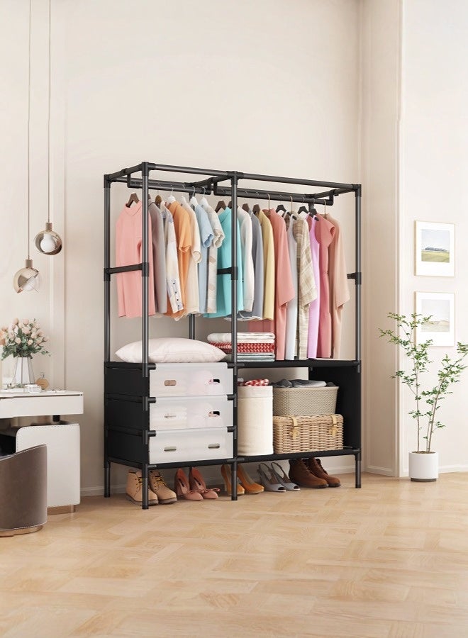 Multifunctional Clothing Storage Cabinet Portable Wardrobe Closet with Shelves Freestanding Coat Rack for Living Room Bedroom Clothes Organizer - Image 5