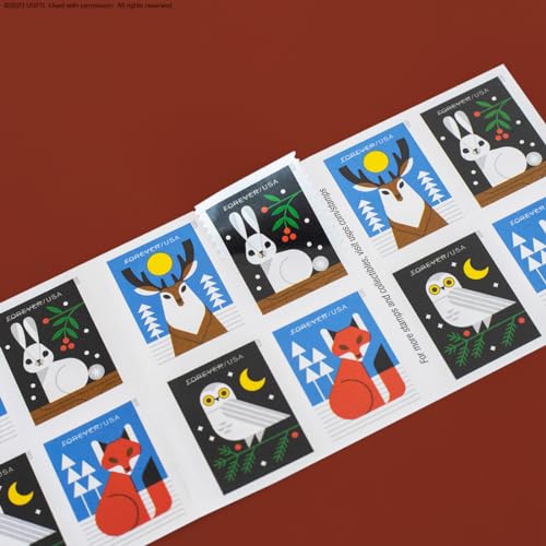 United States Postal Service Winter Woodland Animals (5 Booklets of 20) Forever Postage Stamps (a Deer, Fox, Rabbit, and Owl) 2023 Scott #5822-5825 - Image 2