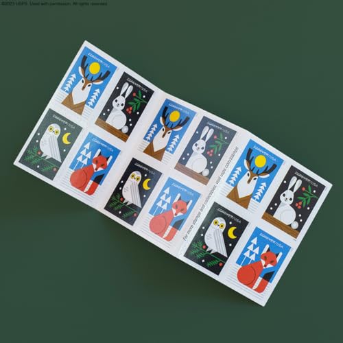 United States Postal Service Winter Woodland Animals (5 Booklets of 20) Forever Postage Stamps (a Deer, Fox, Rabbit, and Owl) 2023 Scott #5822-5825 - Image 3