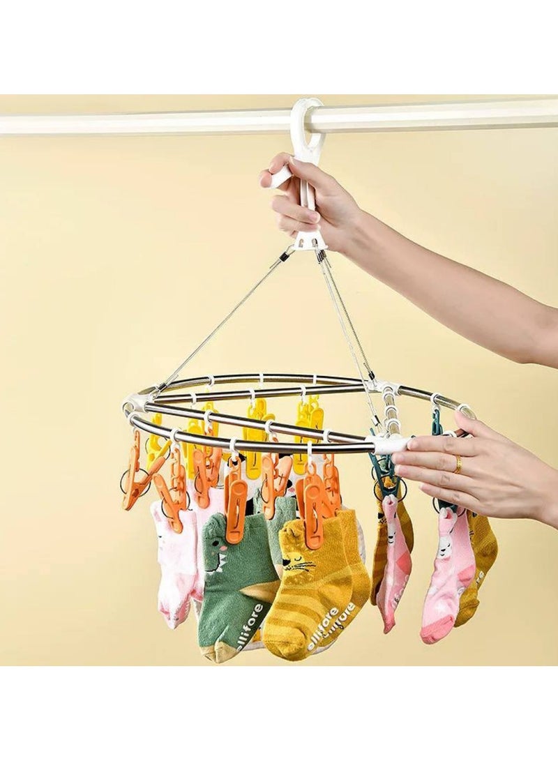 Stainless Steel Indoor Clothes Hanger with 15 Clips - Image 1
