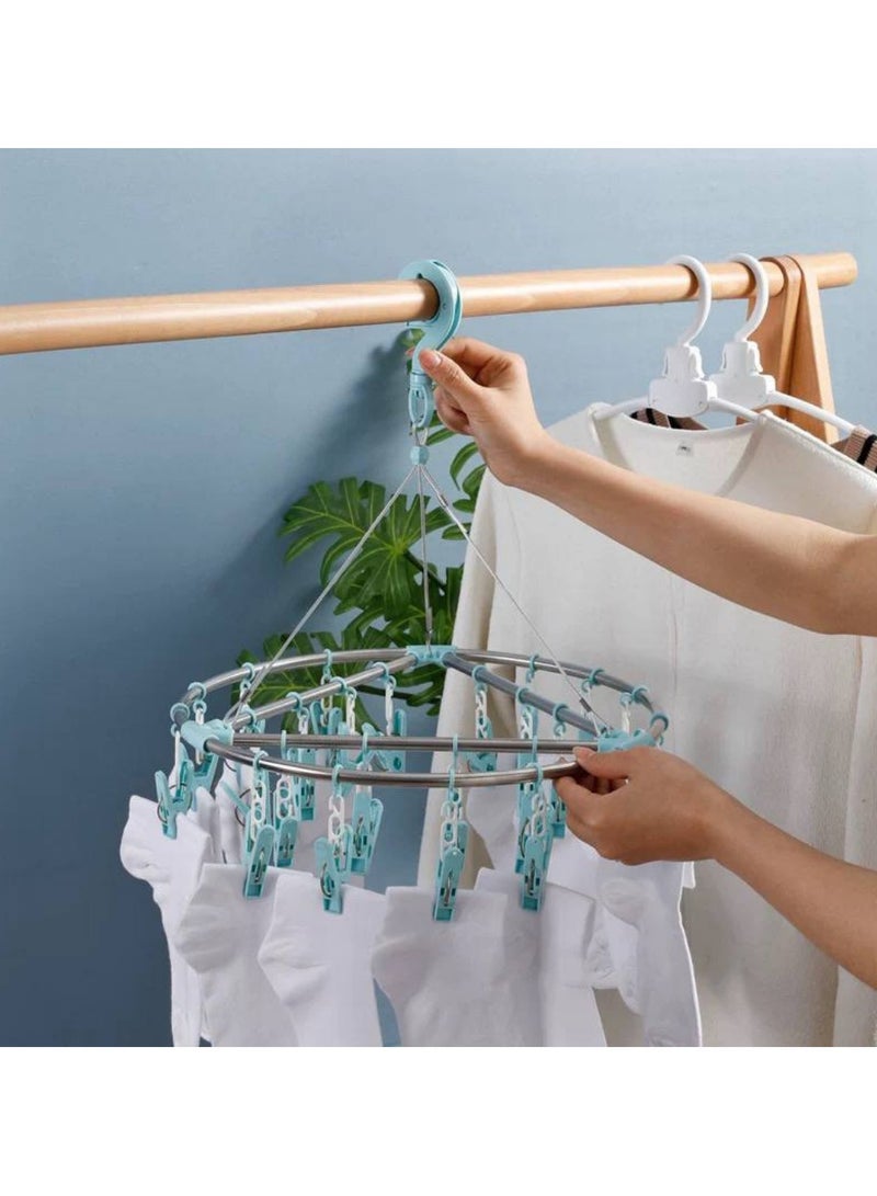 Stainless Steel Indoor Clothes Hanger with 15 Clips - Image 2