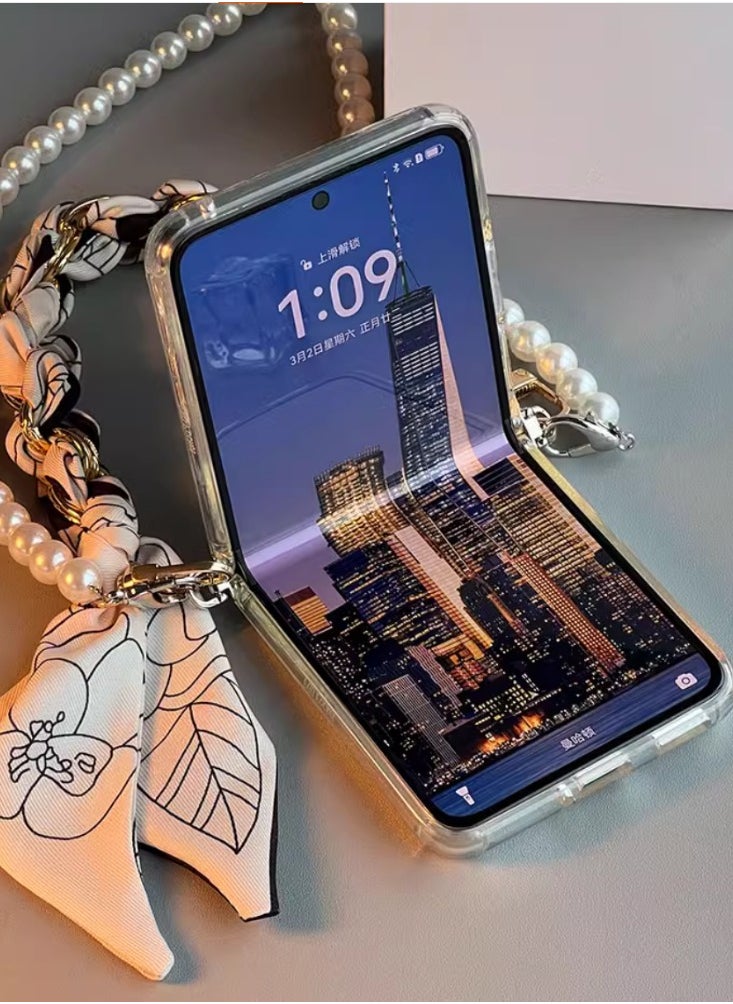 ماركة غير محددة - مناسب لحافظة هاتف هواوي بوكيت 2 بوكيت P50 جيوب جالكسي Z فليب 5 سلسلة متقاطعة لؤلؤية رفيعة للغاية - Image 1