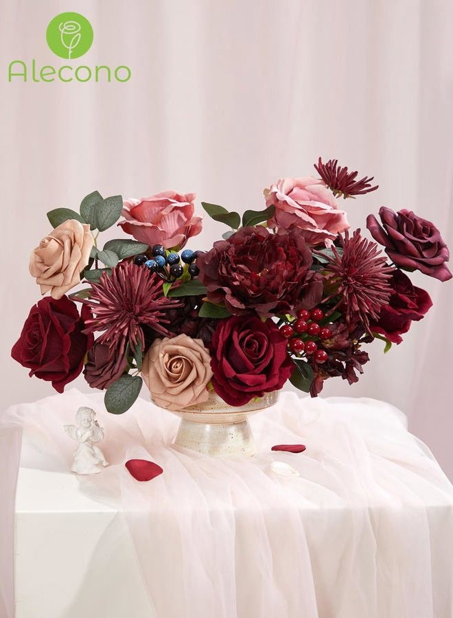 Alecono Artificial Flowers, Burgundy Silk Fake Flowers for DIY Wedding Bridal Bouquets, Red Cake Flowers for Wedding Table Centerpieces Birthday Party Home Decorations - Image 2