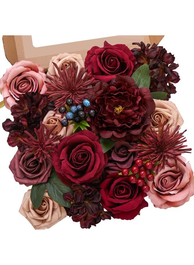 Alecono Artificial Flowers, Burgundy Silk Fake Flowers for DIY Wedding Bridal Bouquets, Red Cake Flowers for Wedding Table Centerpieces Birthday Party Home Decorations - Image 1