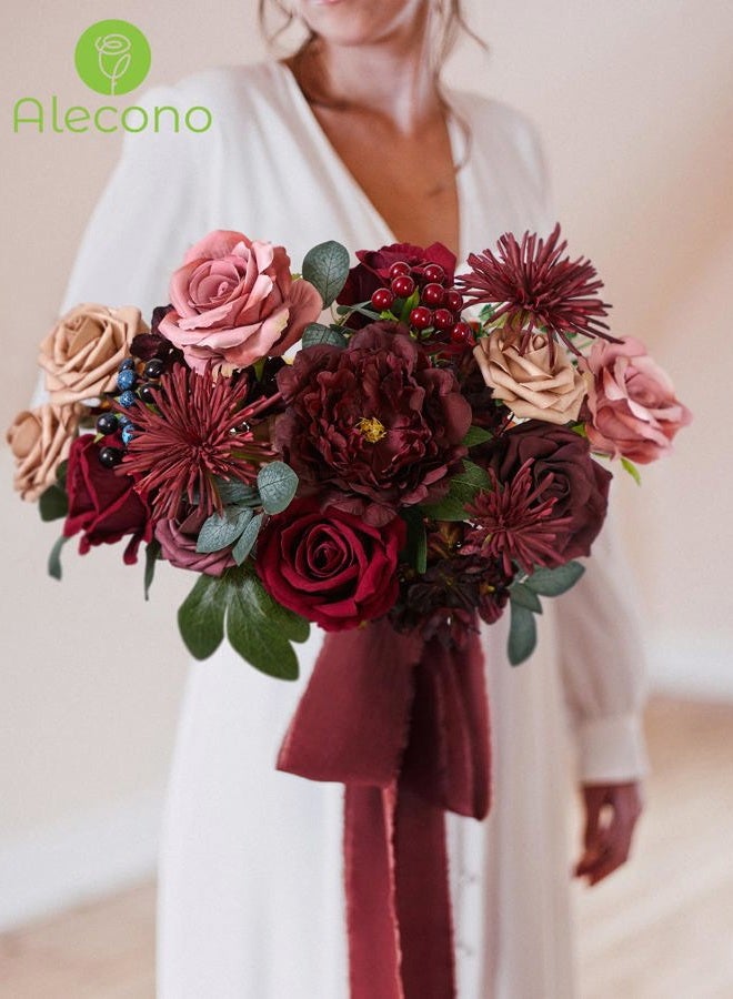 Alecono Artificial Flowers, Burgundy Silk Fake Flowers for DIY Wedding Bridal Bouquets, Red Cake Flowers for Wedding Table Centerpieces Birthday Party Home Decorations - Image 5