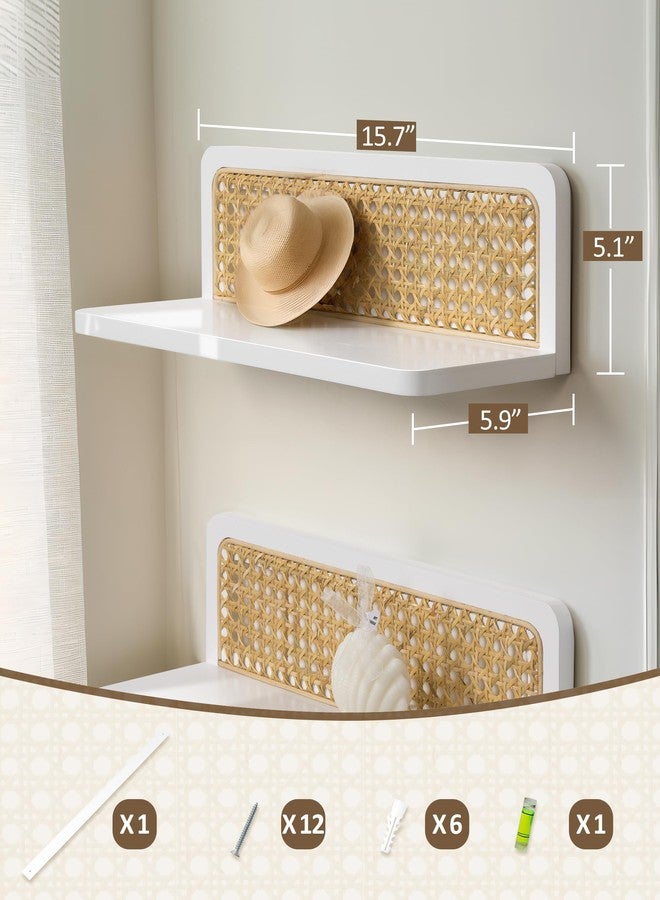 Maxpeuvon Rattan Floating Shelves, Boho Cane Webbing Wall Shelves Farmhouse Display Storage Organizer White Bookshelves Wicker Room Decor for Living Room Bedroom Entryway Hallway Bathroom, Set of 2 - Image 3
