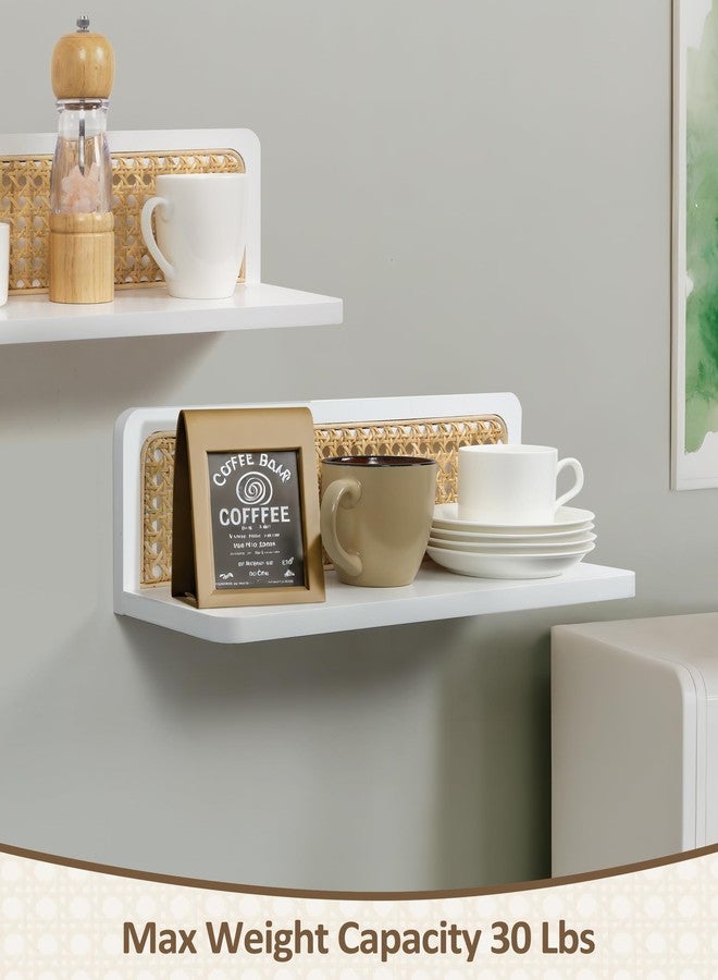 Maxpeuvon Rattan Floating Shelves, Boho Cane Webbing Wall Shelves Farmhouse Display Storage Organizer White Bookshelves Wicker Room Decor for Living Room Bedroom Entryway Hallway Bathroom, Set of 2 - Image 5