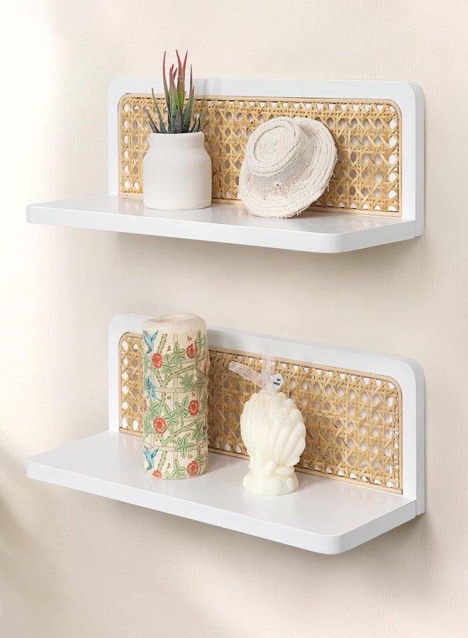 Maxpeuvon Rattan Floating Shelves, Boho Cane Webbing Wall Shelves Farmhouse Display Storage Organizer White Bookshelves Wicker Room Decor for Living Room Bedroom Entryway Hallway Bathroom, Set of 2 - Image 1