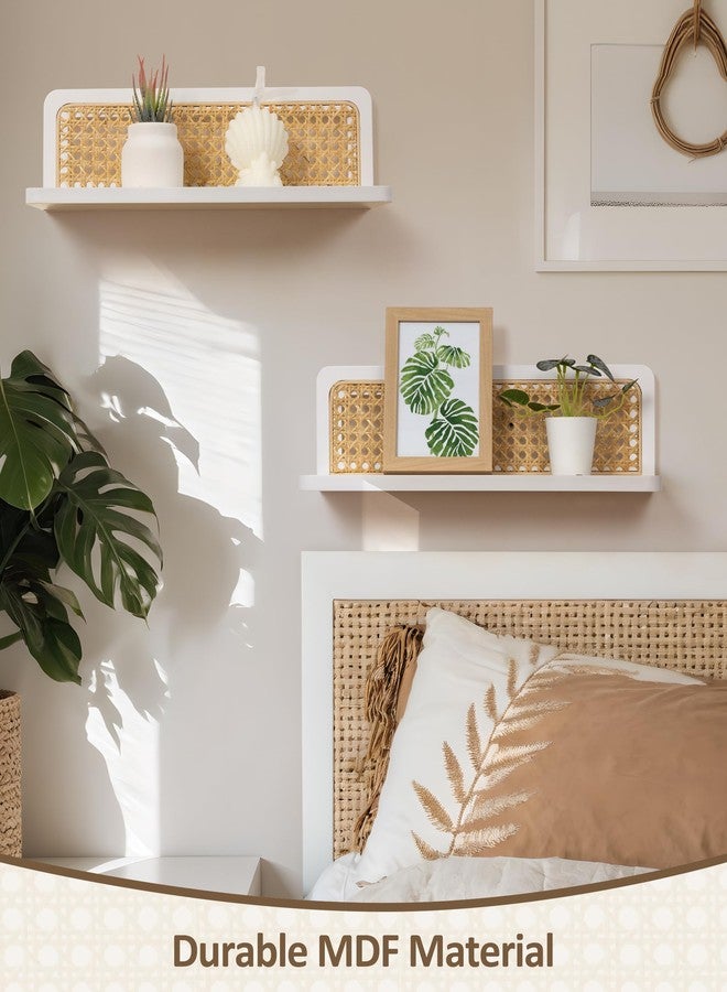 Maxpeuvon Rattan Floating Shelves, Boho Cane Webbing Wall Shelves Farmhouse Display Storage Organizer White Bookshelves Wicker Room Decor for Living Room Bedroom Entryway Hallway Bathroom, Set of 2 - Image 4