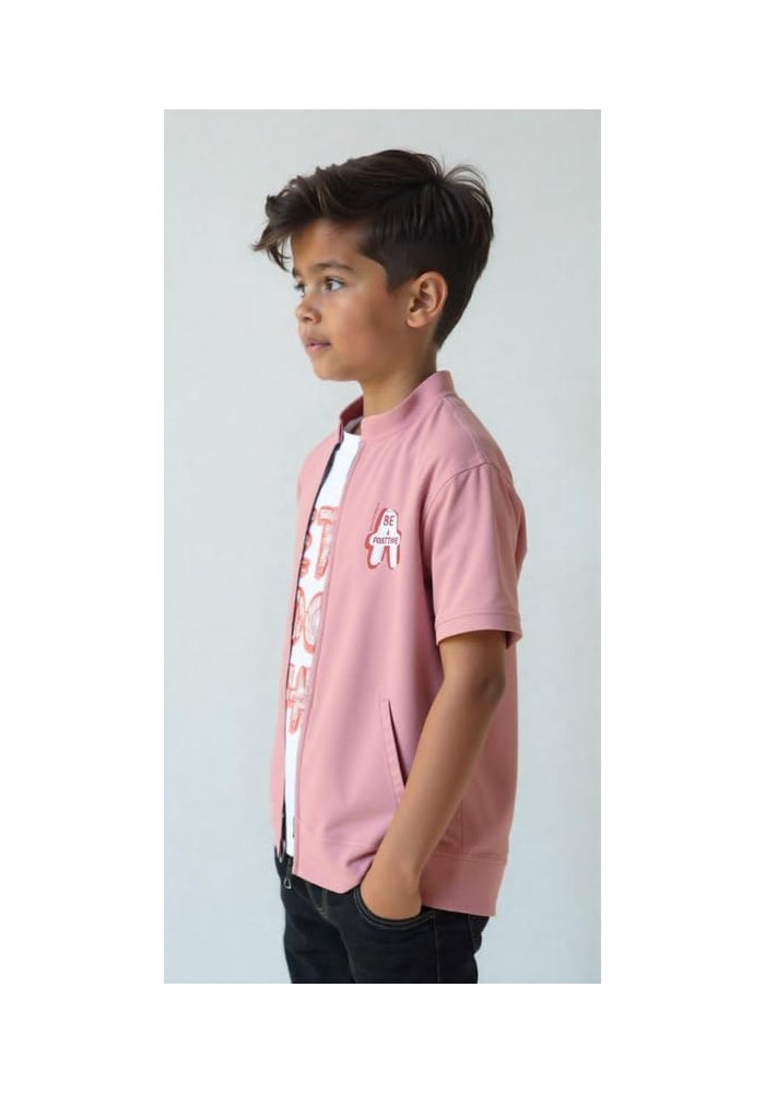 CHARCHIT Boys Cotton Half Sleeves Solid Pattern Casual Shirt - Pink - Image 2