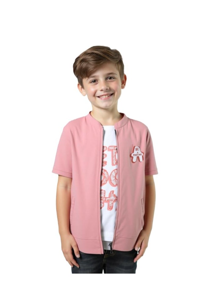 CHARCHIT Boys Cotton Half Sleeves Solid Pattern Casual Shirt - Pink - Image 1
