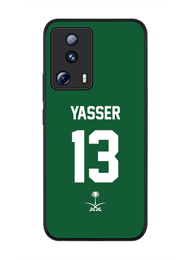 Stylizedd Rugged Black edge case for Xiaomi 13 Lite 5G / Xiaomi Civi 2 5G, Slim fit Soft Case Flexible Rubber Edges Anti Drop TPU Gel Thin Cover -  Football Team - Saudi Arabia, Player Name - Yasser - Image 1