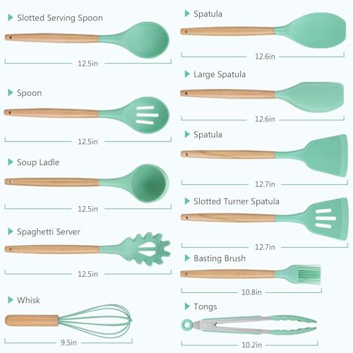 SHOPOBOX Silicone Spatula Set, Heat-Resistant Silicone Kitchenware, Kitchen Baking Cooking Utensils Sets and Supplies for Home Cooking, Spatulas for Nonstick Cookware (12pc Green) - Image 3