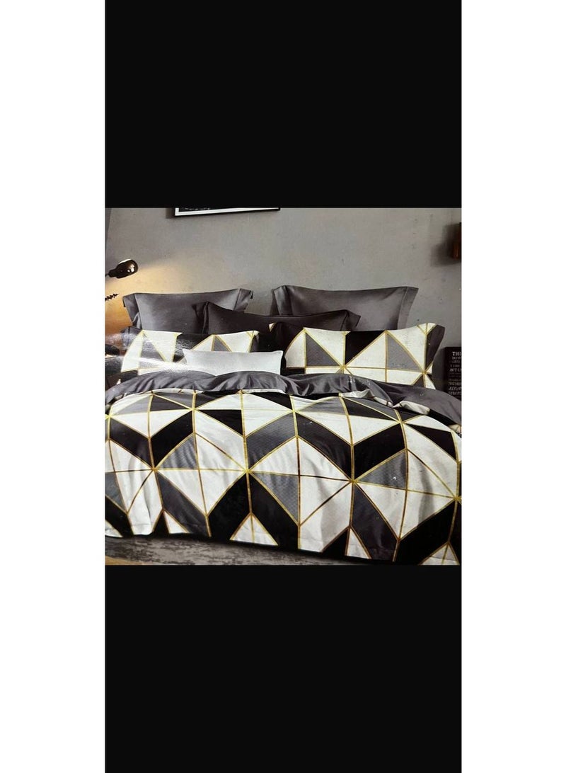 طقم سرير ملكي فاخر (6 قطع) – غطاء لحاف ناعم وقابل للتنفس 220x240 سم من القطن