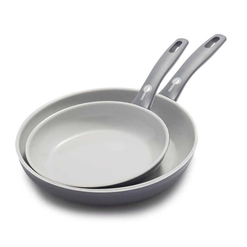 GreenPan Dover 8 and 10 Frying Pan Skillet Set Healthy Ceramic Nonstick Coating PFASFree Dishwasher Safe Comfort Grip Handle Gray