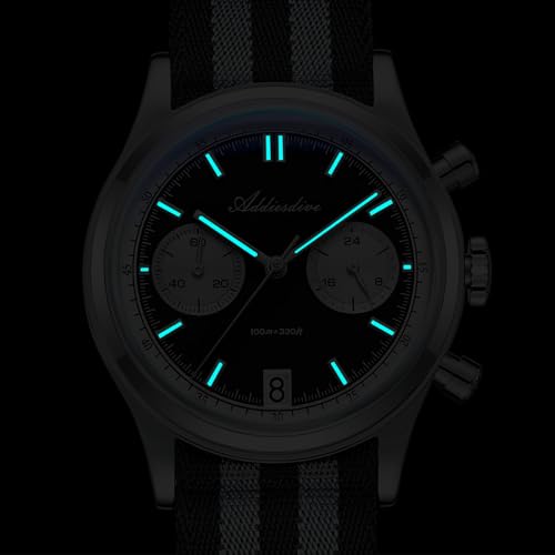 ADDIESDIVE ساعة كرونوغراف كواترز ADDIESDIVE 100 م مقاومة للماء BGW9 مضيئة من الفولاذ المقاوم للصدأ 316L بقرص باندا للرجال بحزام نايلون - Image 4