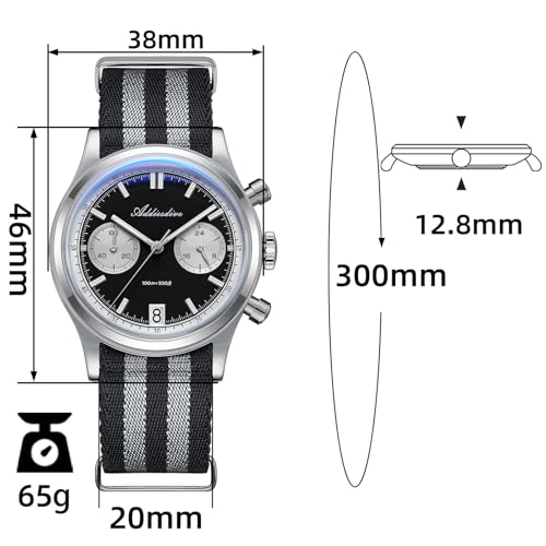 ADDIESDIVE ساعة كرونوغراف كواترز ADDIESDIVE 100 م مقاومة للماء BGW9 مضيئة من الفولاذ المقاوم للصدأ 316L بقرص باندا للرجال بحزام نايلون - Image 2