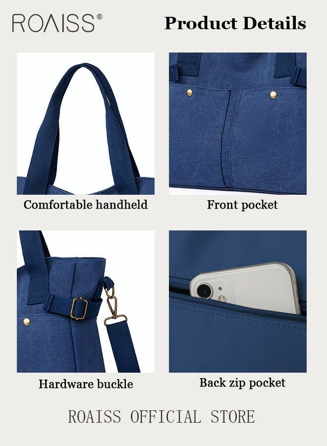 roaiss Large Capacity Shoulder Bag Durable Macaron Color Scheme Smooth Zipper Solid Color Tote Bag - Image 4