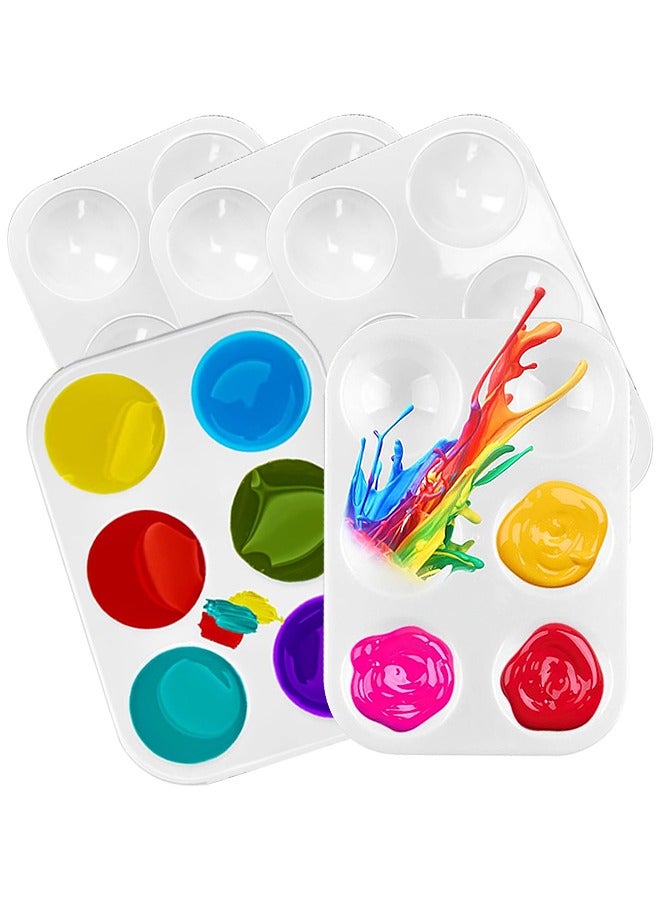 HS 5 PCS White Plastic Paint Palette 6 Well Watercolor Palette Rectangular Paint Tray Palette Paint Holder Tray Paint Mixing Palette Bulk For Kids Student Adult DIY Craft Art Acrylic Painting - Image 1