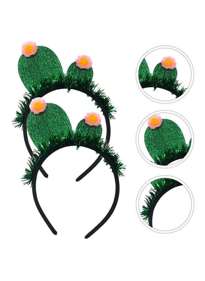 Beaupretty - 2Pcs Cactus Styled Accessory Headress Costume Headband Birthday Bopper Hairband Head Hopp Children Tinsel Headwear Girl Decor Kids Tassel Green Festive For Glette - Image 1