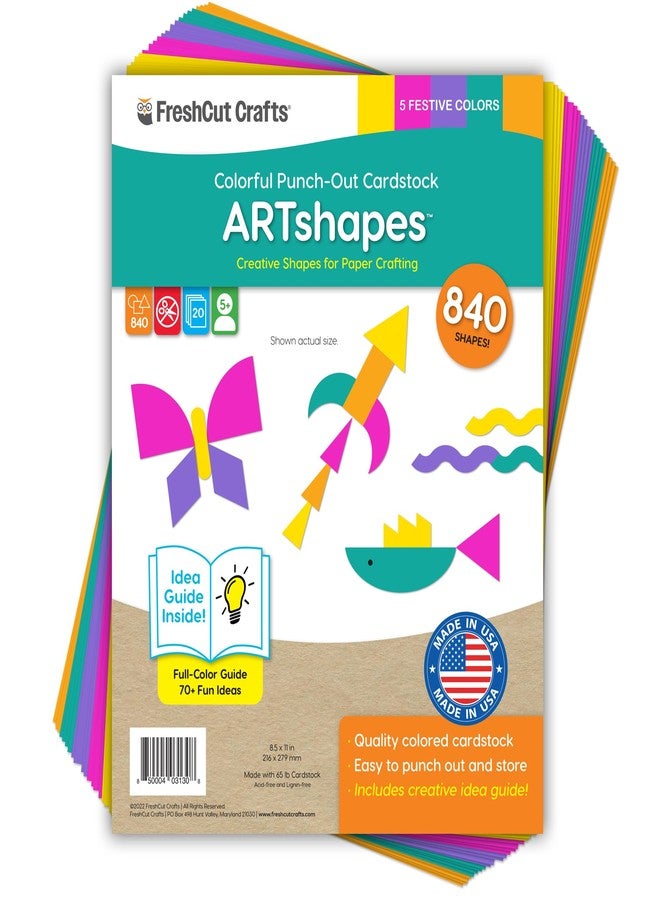 مجموعة أشكال ورقية إبداعية من ARTshapes، 840 قطعة، مع دليل لأكثر من 70 فكرة - مصنوعة من ورق مقوى أمريكي الصنع - أدوات حرفية يدوية ممتعة وسهلة التثقيب لتصميمات فنية رائعة، وحرف ورقية، وتشكيلات متنوعة، 5 ألوان احتفالية - Image 1