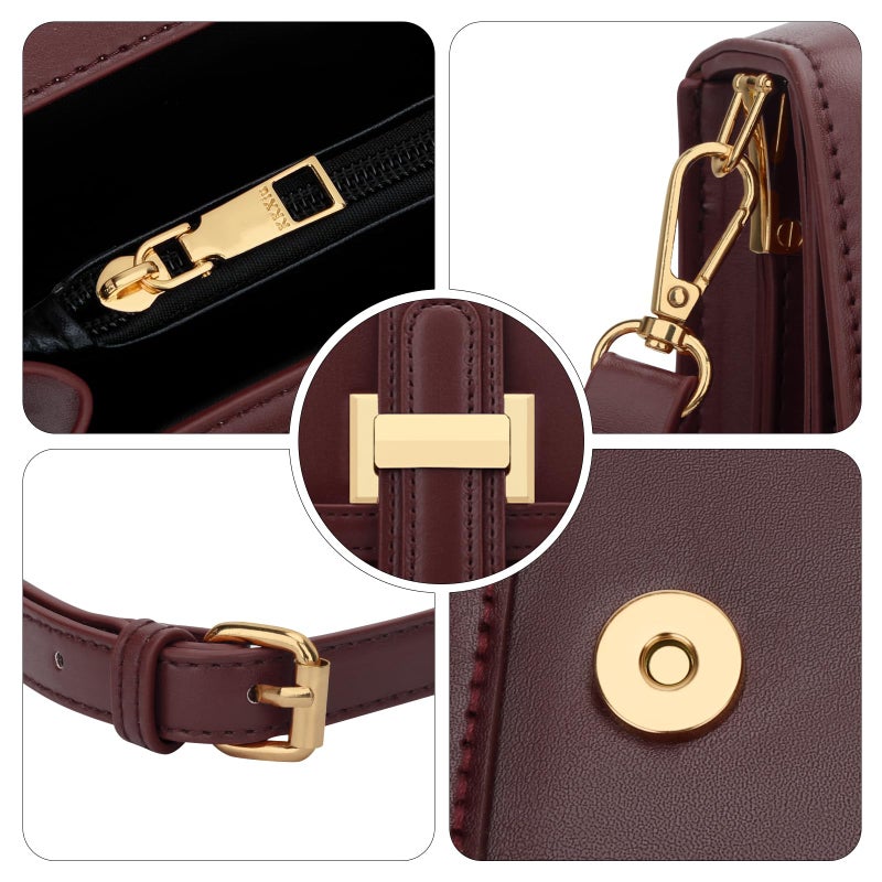 KKXIU Small Purses for Women - Top Handle Crossbody Bag for Women, Leather Lady Handbags Shoulder Clutch with Adjustable Shoulder Strap, Wine - Image 5