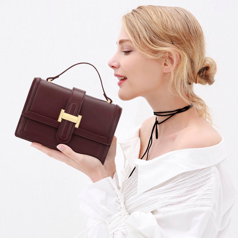 KKXIU Small Purses for Women - Top Handle Crossbody Bag for Women, Leather Lady Handbags Shoulder Clutch with Adjustable Shoulder Strap, Wine - Image 3