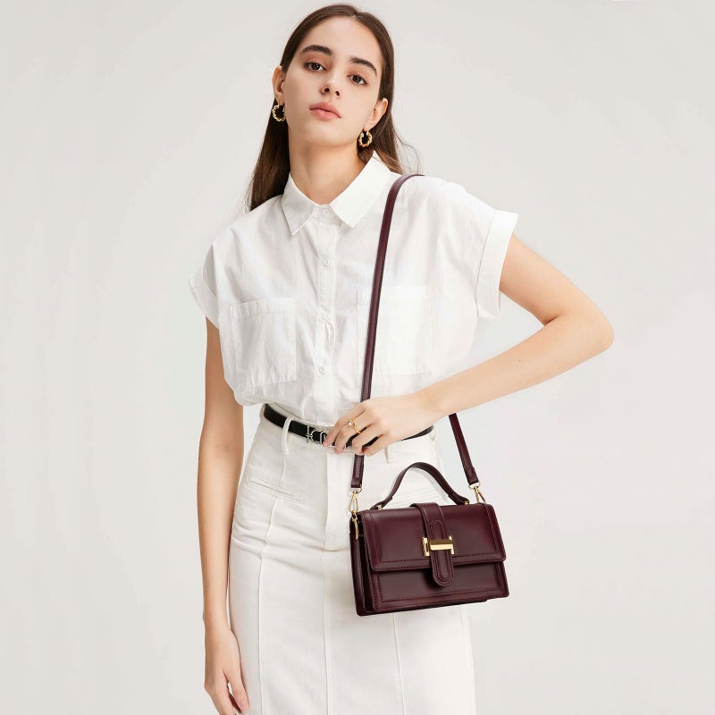KKXIU Small Purses for Women - Top Handle Crossbody Bag for Women, Leather Lady Handbags Shoulder Clutch with Adjustable Shoulder Strap, Wine - Image 2