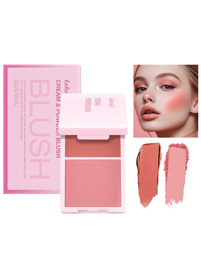 lakerain Cream & Powder Blush, 2 In 1 Cream Blush for Long Lasting Non Fading Bold Color Waterproof and Sweatproof Smooth Makeup Blush Palette #1 - Image 1