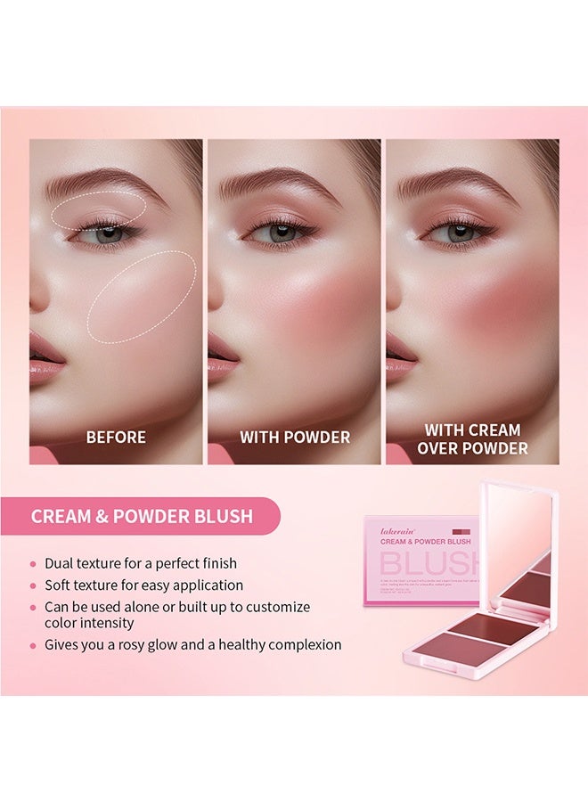lakerain Cream & Powder Blush, 2 In 1 Cream Blush for Long Lasting Non Fading Bold Color Waterproof and Sweatproof Smooth Makeup Blush Palette #1 - Image 4