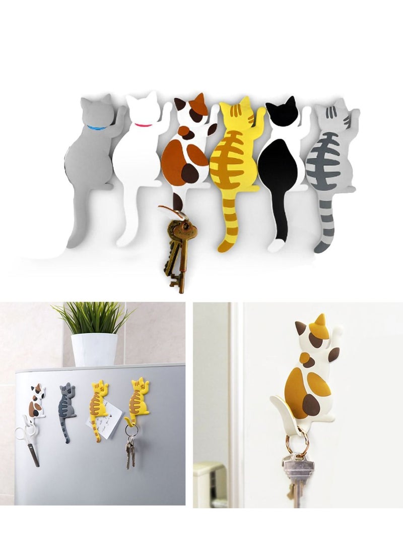 NIBEMINENT Magnetic Refrigerator Stickers Cartoon Cats Suction Hook PVC Decorative Household Items Can Be Used to Hang Photos Memo Keys (6 Pieces) - Image 1