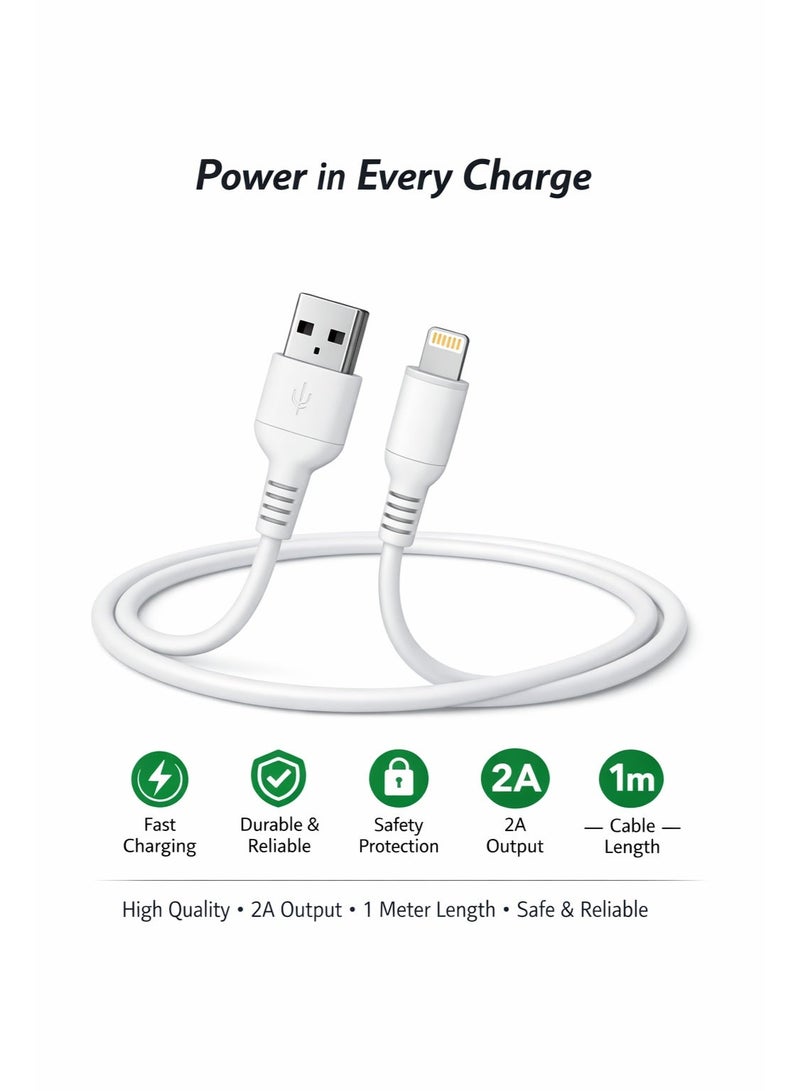 كابل شحن ونقل بيانات آيفون 2A USB إلى Lightning سريع ومتوافق مع أغلب أجهزة iPhone - Image 1