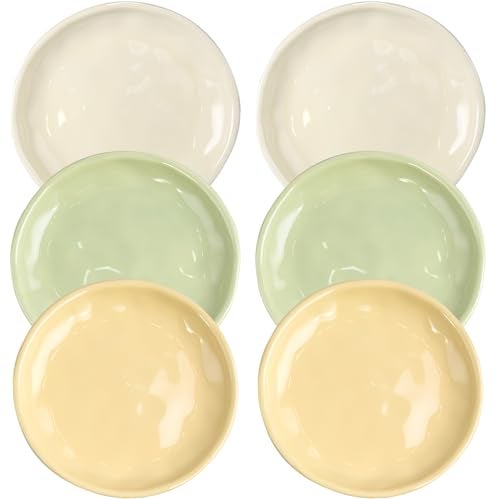 Lengba 6 Inch Ceramic Salad Plates, Set of 6 - Small Appetizer & Dessert Plates for Portion Control, Microwave & Dishwasher Safe, Chip-Resistant (Soft Green, Cream Yellow, Creamy White (6) - Image 1
