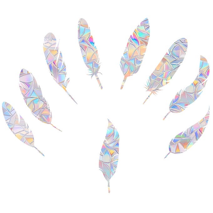 14 PIECES FEATHER WINDOW DECALS FOR BIRD STRIKES ANTICOLLISION CLINGS TO SAVE BIRDSNON ADHESIVE VINYL RAINBOW SUNCATCH STICKERS EASY REMOVE NO RESIDUE AND REUSABLE