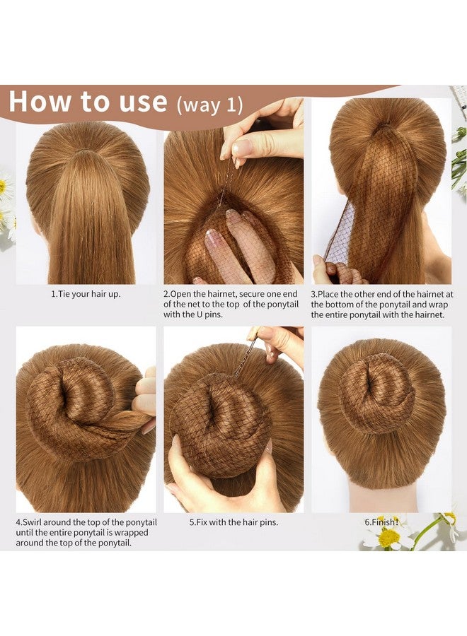 TsMADDTs Hair Nets and U Shaped Pins Set - 30 Hair Nets, 30 2.4 INCH Hair Pins, 5 Hair Bands, Brown - Image 4