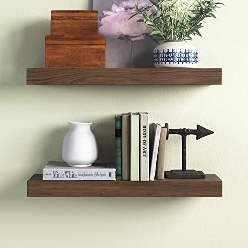 ODEJIA Floating Shelves Wall Mounted Set of 2 Rustic Wood Wall Shelves Storage Shelves for Bedroom Living Room Bathroom Kitchen Office and More Natural Color - Image 1
