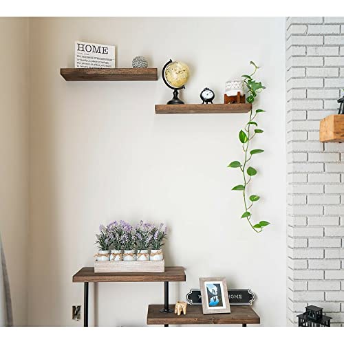 ODEJIA Floating Shelves Wall Mounted Set of 2 Rustic Wood Wall Shelves Storage Shelves for Bedroom Living Room Bathroom Kitchen Office and More Natural Color - Image 5