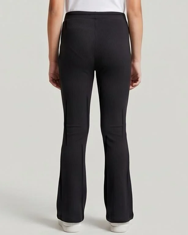 Redtag Senior Girls Black Flared Ribbed Leggings