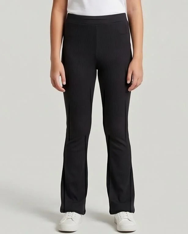 Redtag Senior Girls Black Flared Ribbed Leggings