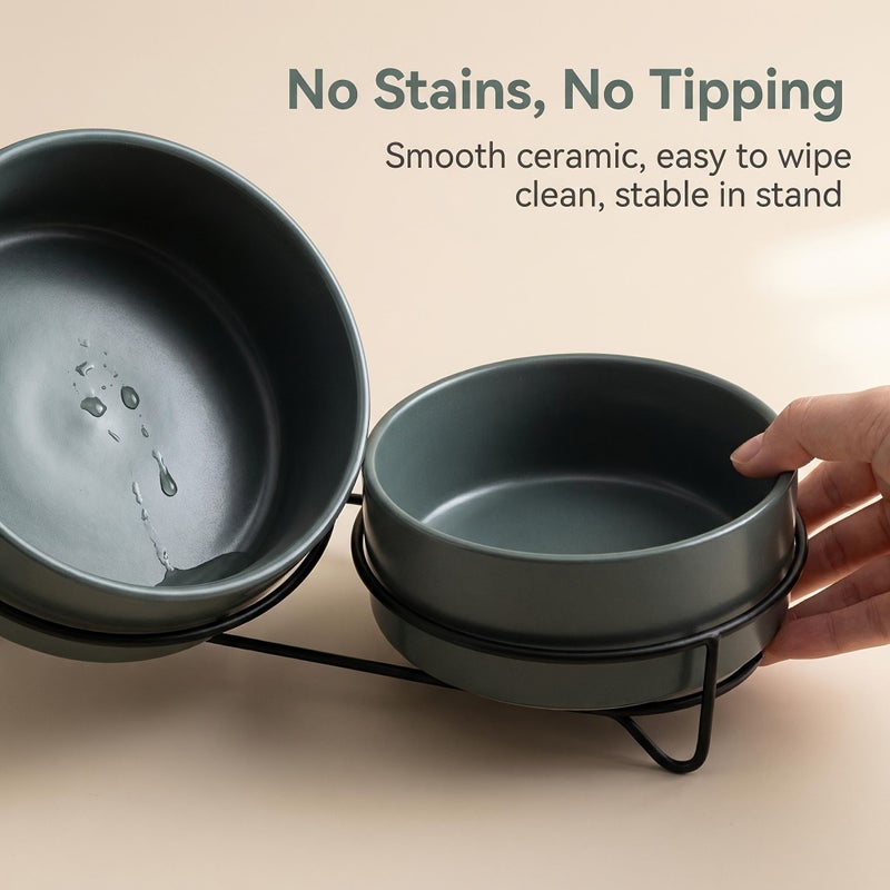3pcs Ceramic Double Dog Cat Bowls With Iron Stand Elevated Pet Food Water Bowls Set White Non Slip Raised Cat Dog Dishes For Small Dogs Cats Neck Protective Pet Feeding Station - Image 4