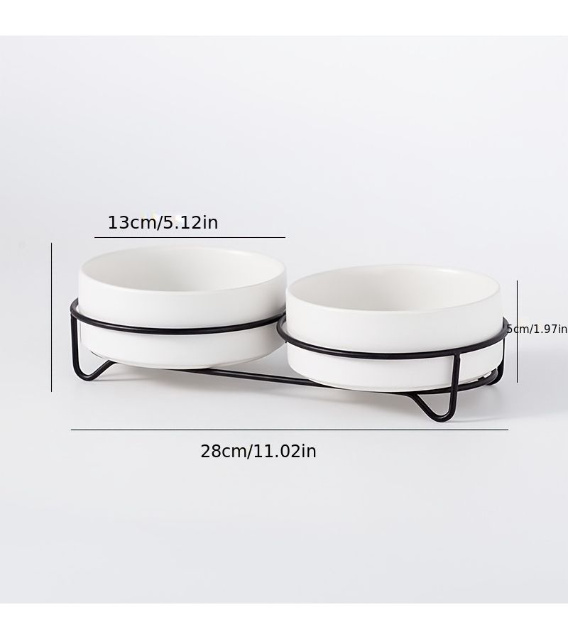 3pcs Ceramic Double Dog Cat Bowls With Iron Stand Elevated Pet Food Water Bowls Set White Non Slip Raised Cat Dog Dishes For Small Dogs Cats Neck Protective Pet Feeding Station - Image 1