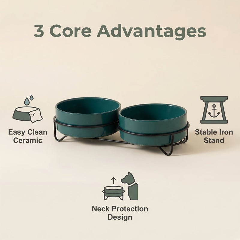 3pcs Ceramic Double Dog Cat Bowls With Iron Stand Elevated Pet Food Water Bowls Set White Non Slip Raised Cat Dog Dishes For Small Dogs Cats Neck Protective Pet Feeding Station - Image 3