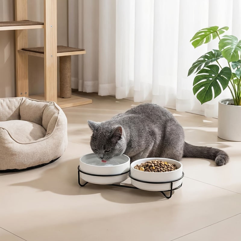 3pcs Ceramic Double Dog Cat Bowls With Iron Stand Elevated Pet Food Water Bowls Set White Non Slip Raised Cat Dog Dishes For Small Dogs Cats Neck Protective Pet Feeding Station - Image 5