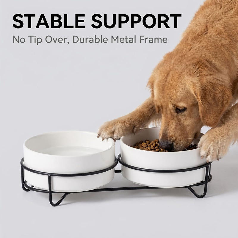 3pcs Ceramic Double Dog Cat Bowls With Iron Stand Elevated Pet Food Water Bowls Set White Non Slip Raised Cat Dog Dishes For Small Dogs Cats Neck Protective Pet Feeding Station - Image 2