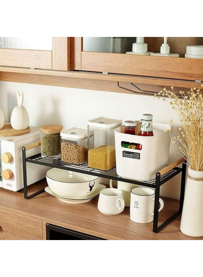 رف مطبخ متين للتنظيف - أضف مساحة تخزين لغرفة النوم والحمام والمكتب والتوابل المعدنية القابلة للتكديس من الكربون الأسود والخشب والمعدن والفولاذ