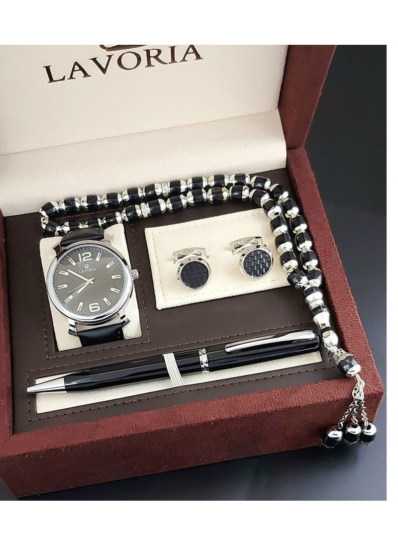 LAVORIA Laforea watch gift set for men consisting of 4 pieces, a rosary watch, a pen and a set of buttons 