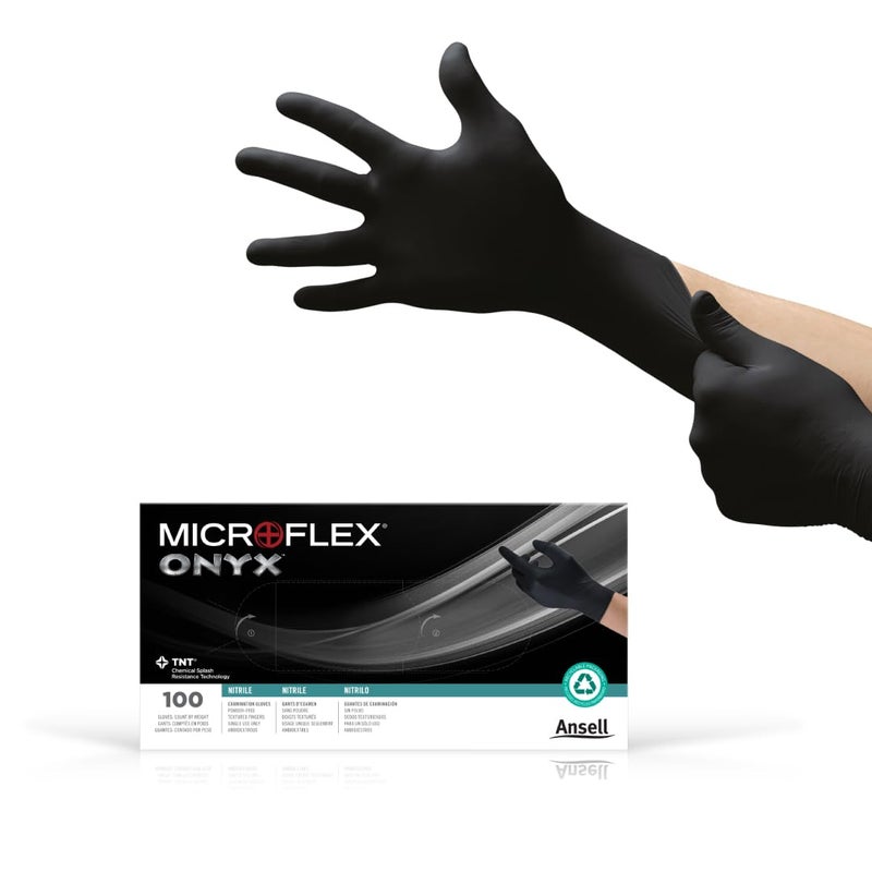 Ansell MICROFLEX Onyx N64 Disposable Nitrile Exam Gloves for Automotive, Metal Fabrication - XL, Black (Box of 100) - Image 1