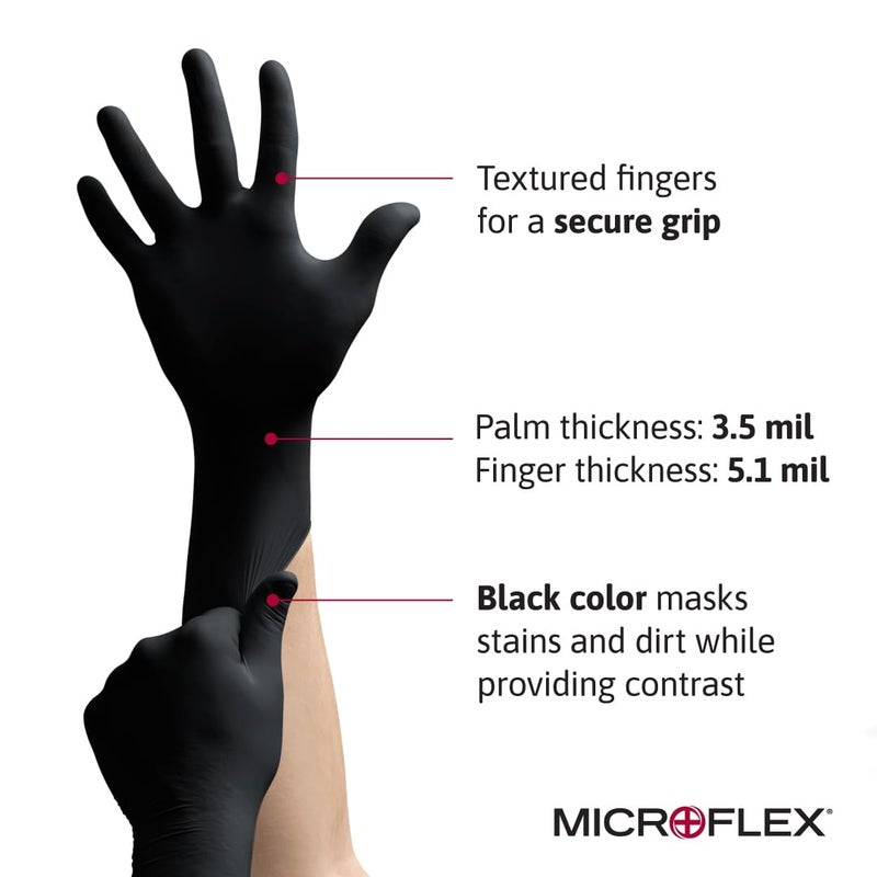 Ansell MICROFLEX Onyx N64 Disposable Nitrile Exam Gloves for Automotive, Metal Fabrication - XL, Black (Box of 100) - Image 2