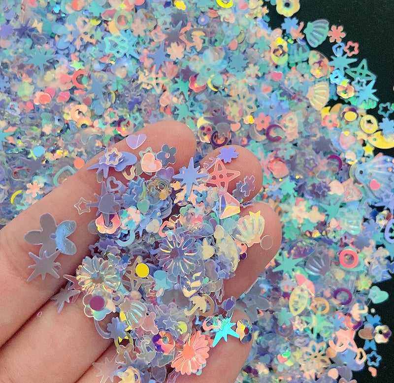 EHOPE Heart Star Butterfly Craft Sequins Holographic Nail Glitte Confetti Shell Snowflakes Nail Art Holographic Glitter Nail Art Glitter Sequins for Women Girls Nail Decoration(Purple-50G) - Image 4
