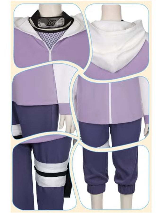 Naruto Hinata Hyuga Costume, Cosplay Hinata Hoodie Set With Forehead Protection, Pants With Leggings bandage, Net clothes, Kunai Bag for Women - Image 4